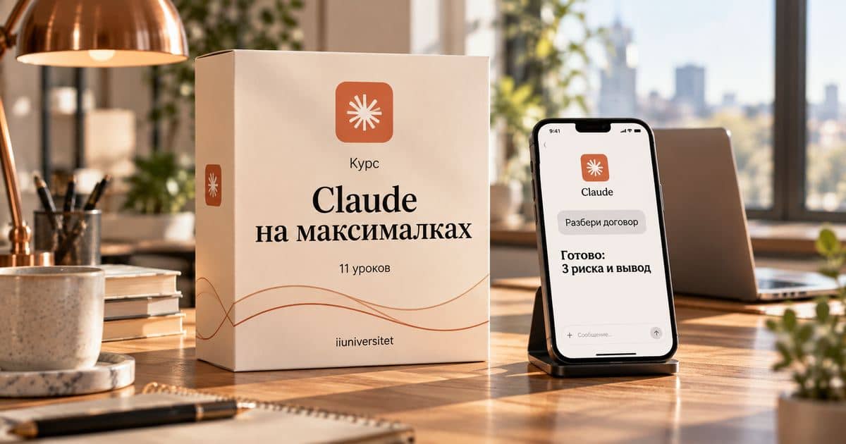 Коробка курса «Claude на максималках» на столе в офисе